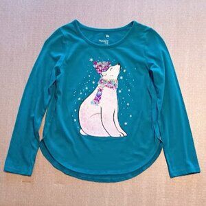 SO Favorite Tee NEW Girls turquoise Top Size 8 w/sequence Polar Bear & round hem